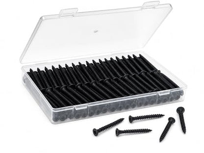 #6x15-3/4 Wood Screws 130pk Self-Tapping Rust Resistant | Reusable Storage Case | No Pre-Drilling Needed | Ideal for DIY Furniture & Drywall | Premium Anti-Rust Coating - color: Black 130 pcs