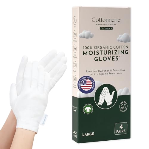 4 Pairs Cottonnerie Organic Cotton Gloves for Dry Hands Sleeping, Moisturizing Gloves Overnight, Hand Moisturizer Gloves, Moisture Gloves for Dry Hands Overnight, Sleeping Gloves, Large - size: Organics Large