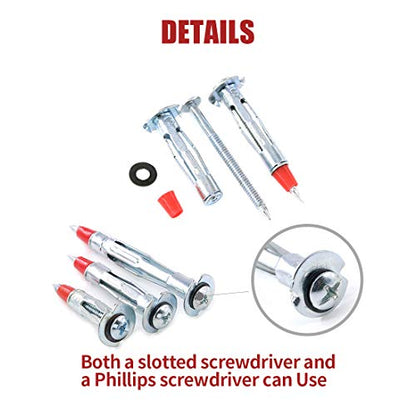 Hilitchi 24-Pcs [3-Sizes] 35mm 46mm 59mm Long Hollow Wall Drive Anchors Assortment Kit Zinc Plated Steel Heavy Duty Philips Round Headed Molly Bolt Drive for Drywall