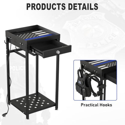 Police Gear Rack with Built-in Power Strip, Tactical Gear Organizer Stand for Duty Belt, Police Vest, Body Armor, Plate Carrier, Helmet Storage, Heavy Duty Gear Rack - size: Freestanding w/Combination Lock