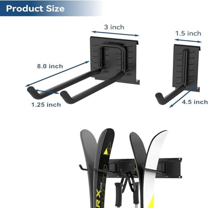 WALMANN Wall Mounted Ski Rack, Garage Ski Storage for 4 Pairs of Skis Mount Hanger Home Shed and Garage Snowboard Wall Rack Holds Up to 200 lbs - style: Holds 4 Pairs of Skis