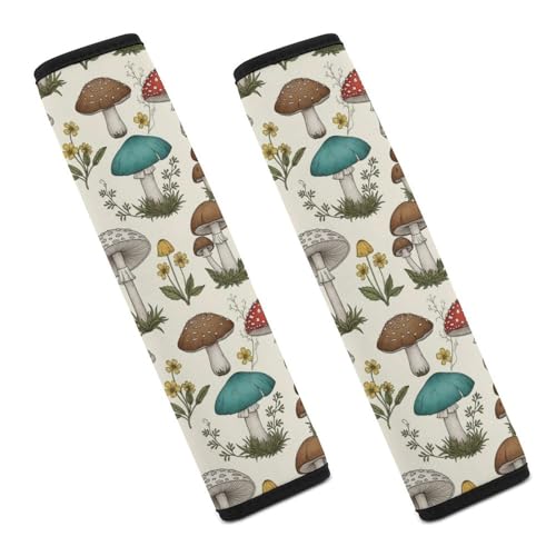 2PCS Universal Fit Car Seat Belt Pad for Kids, Most Cars, Vintage Mushroom Leaf Seat Belt Cushion, Shock Absorption - color: Pattern 1120