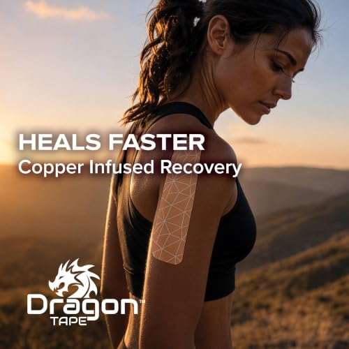 Dragon Tape Copper Infused Kinesiology Tape, Pink, Double Roll | 20 Precut Strips per Roll, Water Resistant, Elastic Athletic Tape, Muscle Strain & Joint Support, Weightlifting & Recovery - color: Pink, size: Double Roll