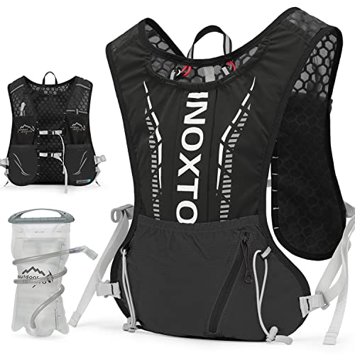 INOXTO Running Hydration Vest Backpack,Lightweight Insulated Pack with 1.5L Water Bladder Bag Daypack for Trail Hiking Running Cycling Race Marathon for Women Men - color: Dark black stripe