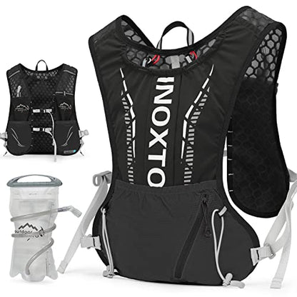 INOXTO Running Hydration Vest Backpack,Lightweight Insulated Pack with 1.5L Water Bladder Bag Daypack for Trail Hiking Running Cycling Race Marathon for Women Men - color: Dark black stripe