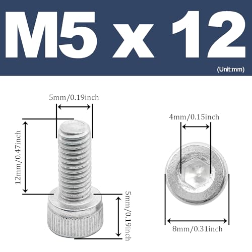 M5 x 12mm Hex Socket Head Cap Screws Bolts,6063 Aluminum Alloy Socket Head Cap Bolt Fasteners,Silver(10Pcs) - size: M5 x 12mm