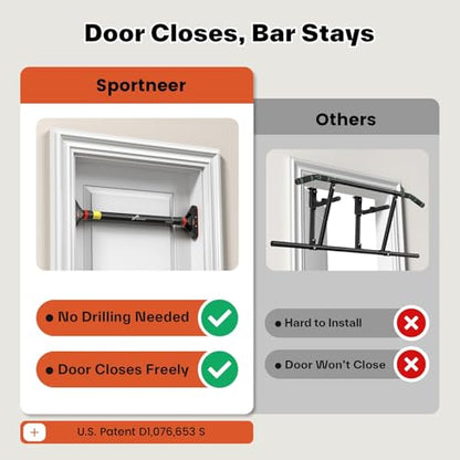 Sportneer Pull Up Bar for Doorway, No-Drill, Adjustable 29.5-37 in, 440 lb | Doorway Fit, No-Drill, Secure Lock, Adjustable, 440 lb, Home Gym Upper Body Workout,Strength Training