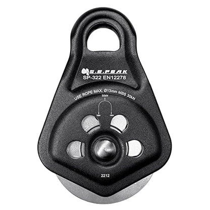 30kN Upgraded Rescue Single Pulley Sheave with Swing Plate,CE High Strength Pulley for Backyard Zipline, Climbing, Rock Rescue Lifting, Hauling, Fit Rope up to 13 mm/Holds Up to 6750lbs,Black - color: Black