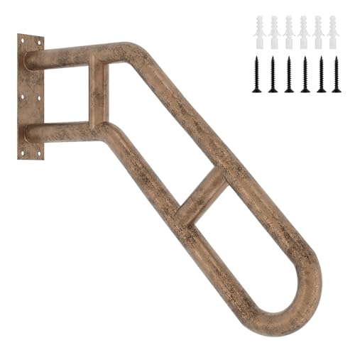 Hand Rails, Upgraded Handrails for Outdoor 1-3 Steps, 27" Bent U-Shaped Wall Mount Handrail, Antique Metal Stair Railing with 2 Anti-Skid Crossbar for Garage, Porch, Garden, Yard - size: 27 inch, style: Bent Antique 1 Pack