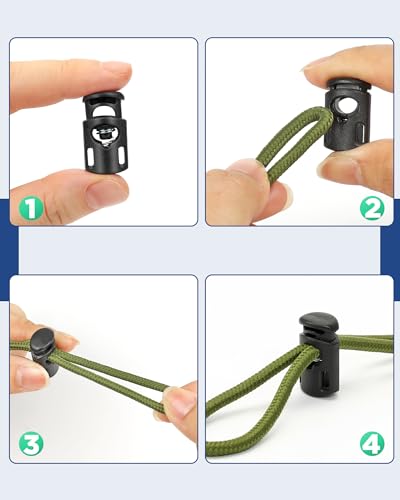 Ptinyiv 12Pcs Cord Lock, Cord Locks for Drawstrings, Black Plastic Spring Toggle Stoppers, Reliable Cord Fastener Clips for Paracord, Shoelaces, Bags, Clothing, and DIY Projects