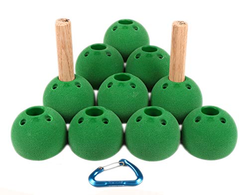 Atomik Rock Climbing Holds Set of 10 Screw-On Pegboard Receivers in Green for 15 Degree Wall