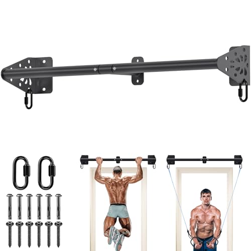 Kipika Wall Mounted Pull Up Bar - Heavy Duty 500 LB Capacity Doorway Chin Up Bar for Home Gym, Sturdy Steel Construction with Resistance Band Hooks | Hanging Exercise Bar for Full Body Workout - size: 32" Straight Type