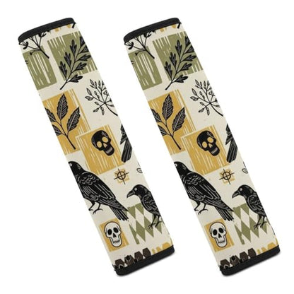 1 Pair Universal Soft and Comfortable Seat Belt Shoulder Pad for Kids, Stroller Pushchair High Chair, Gothic Crows Raven Skull Shoulder Protector, Anti-Slip Pad - color: Pattern 810