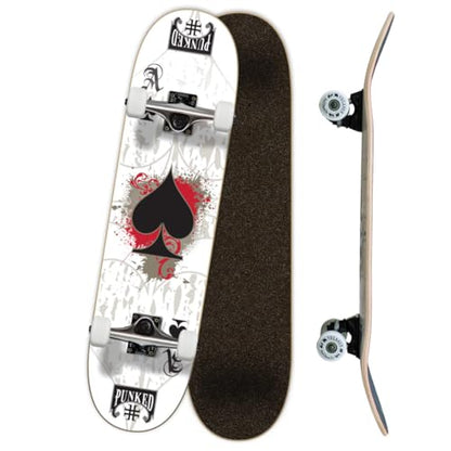 Yocaher Poker Series Pro Complete Skateboard 7.75” x 31” – Double Kick Concave Deck, ABEC-9 Bearings, 54mm Wheels, Aluminum Alloy Trucks, BlackWidow Grip Tape – Trick Skateboard for Beginners & Teens - color: Ace of Spades White