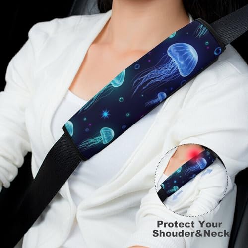 1 Pair Fantasy Purple Beautiful Jellyfish Star Print Car Seat Straps Shoulder Pads Soft Padded Harness Pads Strap for Adult Use, Stroller Pushchair High Chair, Comfortable Driving - color: Pattern 9