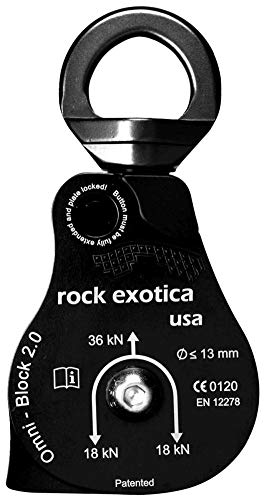 Rock Exotica Omni-Block Swivel Pulley – High-Strength Swivel Pulley with Sideplate Access for Rigging – Made in The USA - style: 2.0" Black