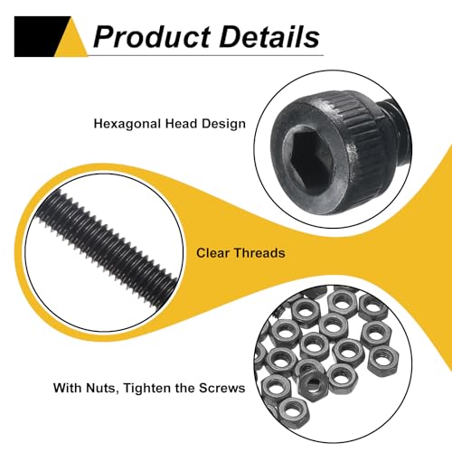 uxcell 30Pcs Hex Socket Head Cap Screws Bolts, M3x28mm 304 Stainless Steel Socket Drive Machine Screws Bolts with Nuts, Full Threaded, Black - size: M3x28mm