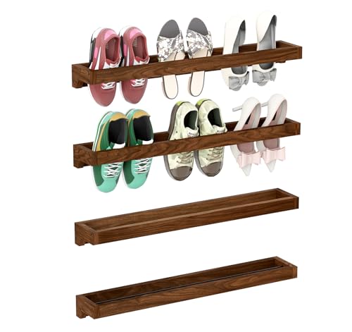 Nisorpa Set of 4 Rustic Burnt Wood Hanging Shoes Racks, 30 Inches Wall Mounted Shoes Storage Organizer Space Saving Footwear Holder for Closet, Mudroom, Entryway Narrow Spaces Shoe Organize - color: Burnt Wood, size: 30 inch
