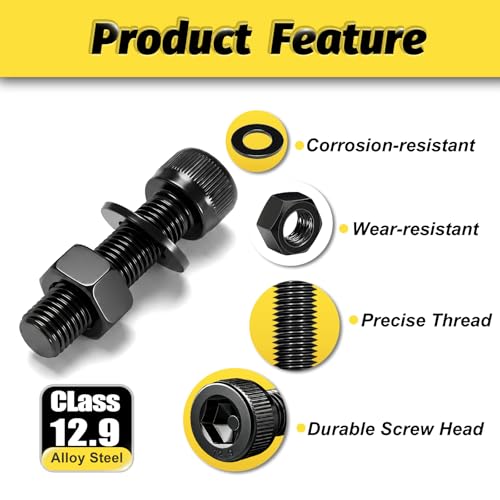 Kadrick Metric Screws Assortment,860PCS M6 M5 M4 M3 Screw Kit, Suitable for 3D Printing DIY,Hex Socket Head Cap Bolts Nuts and Washers Kit, Grade 12.9 Alloy Steel, Black Zinc Plated,Anti Rust Upgrade - size: M3-M6 860Pcs