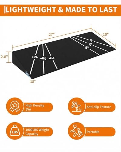 Squat Ramp Block 15° Heel Elevated Slant Board for Squats, Knees over Toes, Weightlifting & Calf Stretch, 1000lb Capacity Non-Slip One-Piece Squat Ramp, Home Gym Fitness Accessory for Men Women