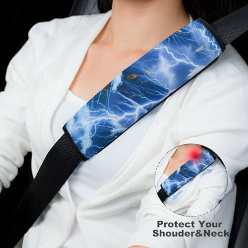 Breathable Car Seat Belt Pad for Girls and Boys, Stroller Pushchair High Chair, 2PCS Sea Lightning Eagles Feather Ocean Wave Shoulder Harness Cover Easy Install (No Tool) - color: Pattern 1259
