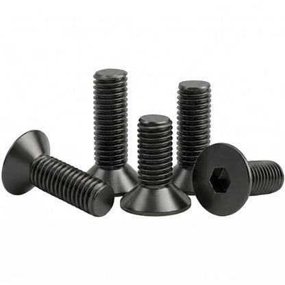 M5 x 8mm (25 Pack) Flat Head Hex Socket Cap Screws Bolts Countersunk Bolts, Hex Drive, Black Oxide 304 Stainless Steel 18-8, Fully Thread, Bright Finish - size: M5 x 8
