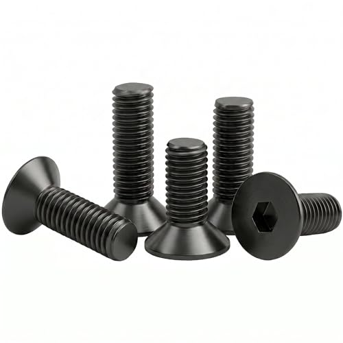 M5 x 20mm (25 Pack) Flat Head Hex Socket Cap Screws Bolts Countersunk Bolts, Hex Drive, Black Oxide 304 Stainless Steel 18-8, Fully Thread, Bright Finish - size: M5 x 20