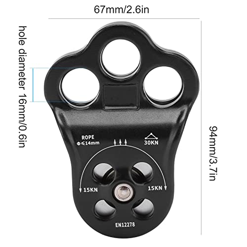Climbing Pulley Climbing, 30KN Three Hole Side Plate Pulley Rope Climbing Pulleys for Rope, Rock Climbing, Rappelling, Zipline Sports, Compatible with up to 0.5in Ropes