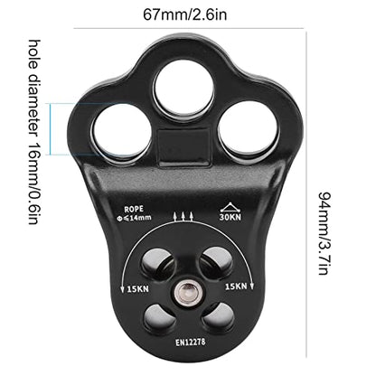 30KN Dual Bearing Hitch Climber Pulley, for Arborist Tree Climbing with 3 Holes Side Plate