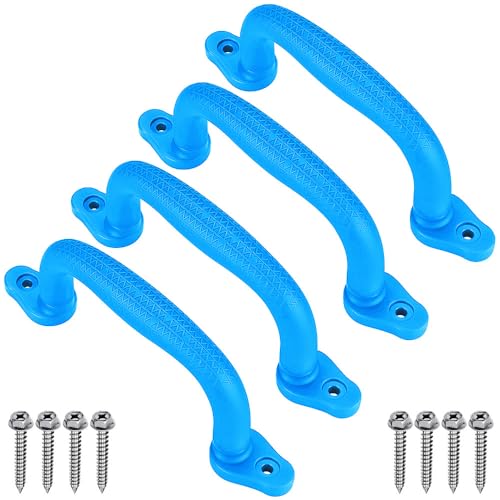 SELEWARE Blue Playground Safety Handles 4Pcs Kids Playground Grab Handles | Non-Slip Durable Plastic Handle Indoor Outdoor Playset Handle for Playhouse, Treehouse, Climbing Frame, Jungle Gym, Swing Set - color: Blue (4 Pack)