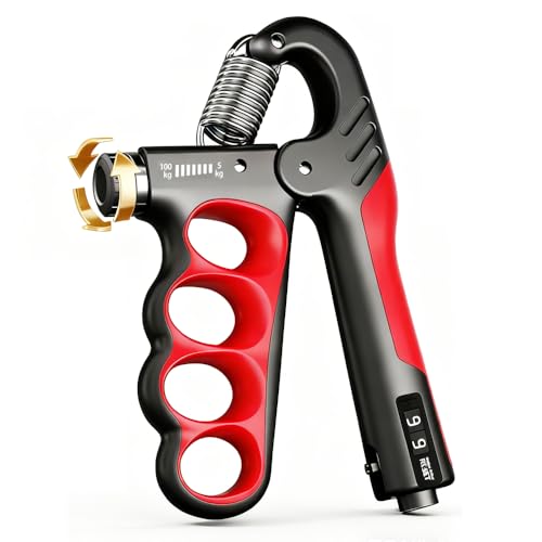 Grip Strength Trainer, Hand Grip Strengthener with Adjustable Resistance 11-220Lbs(5-100KG), Automatic Counter, (Red)