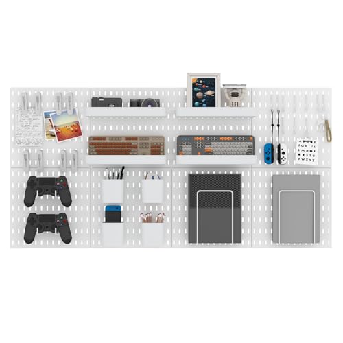 MULSAME Pegboard Combination Kit, Wall Mounted Storage Set with 8 Pegboards & 32 Accessories Hanging, White Peg Boards Organizer for Walls Display, Crafts Organization, Kitchen Organizer, 22" x 44" - color: White
