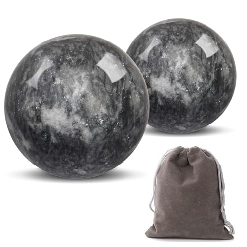 Traditional Chinese Baoding Balls, Marble Health Exercise Stress Relief Balls, Dark Grey, 2-Piece Set (Dark Grey, Medium-1.57") - color: Dark Grey, size: Medium-1.57"