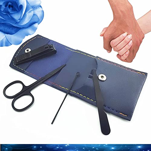 Manicure Set, Professional Men/Women Nail Clippers Kit 4PCS, Stainless Steel Nail Cutter Care Tools Professional Grooming Kits, PU Leather Travel Case(black) - color: black
