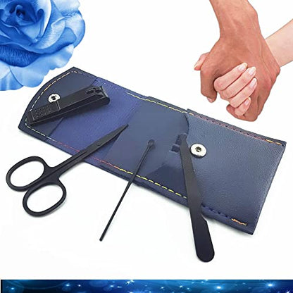Manicure Set, Professional Men/Women Nail Clippers Kit 4PCS, Stainless Steel Nail Cutter Care Tools Professional Grooming Kits, PU Leather Travel Case(black) - color: black