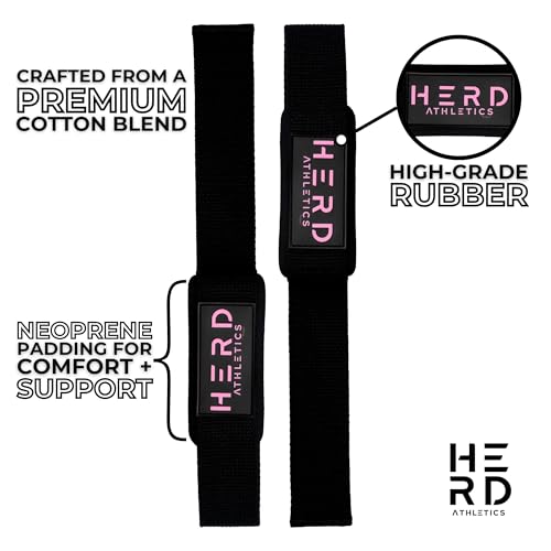 Lifting Wrist Straps – 23" Length x 1.5" Width – Padded Neoprene Cotton Straps for Weightlifting, Powerlifting, Functional Training, Strength Training & Deadlifts – Heavy Duty Grip Support - color: Black/Pink