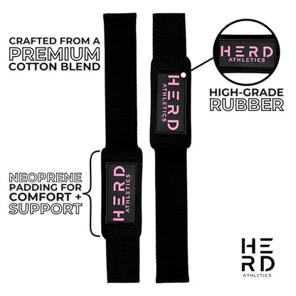 Lifting Wrist Straps – 23" Length x 1.5" Width – Padded Neoprene Cotton Straps for Weightlifting, Powerlifting, Functional Training, Strength Training & Deadlifts – Heavy Duty Grip Support - color: Black/Pink