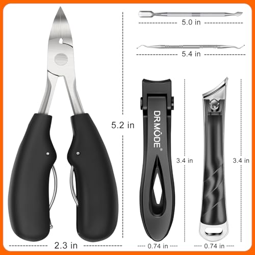 DRMODE Toenail Clippers for Thick Toenails, Long Handled Toe Nail Clippers for Thick Nails for Seniors with Wide Opening, Professional Stainless Steel Slanted Curved Ingrown Toenail Clippers for Men