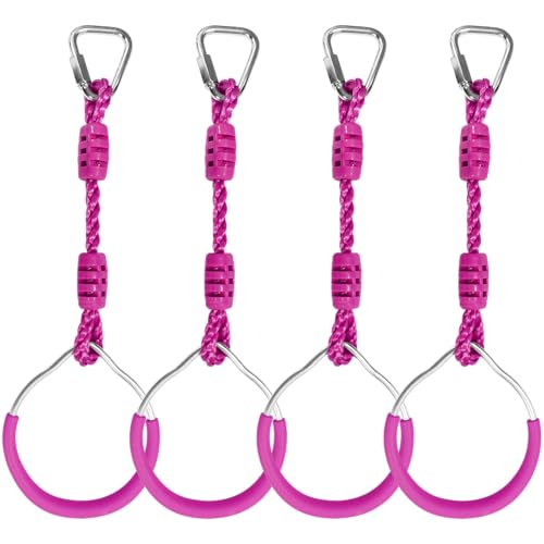 Swing Gymnastic Ring Warrior Obstacle Course Slackline Climb Trapeze Fist Training Equipment, 4 Purple Ninja Monkey Bar Hang Jungle Fist Workout Outdoor Indoor Home Gym Backyard Playground Play Sets - color: Purple, size: 4 Pack
