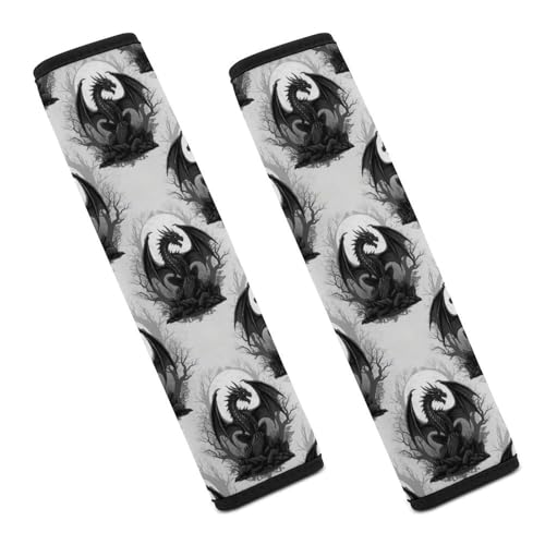 2PCS Black Dragon Cool Seat Belt Cover Breathable Seat Belt Cushion for Adults and Children, All Vehicles, Comfortable Driving - color: Pattern 1242