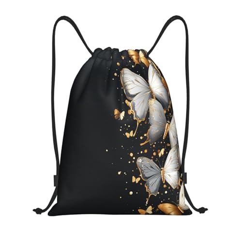 Drawstring Sports Backpacks - Lightweight Swim Gym Bags for Women Men String Sackpack for Beach Travel Yoga(Small, Golden Silver Butterfly) - color: Golden Silver Butterfly, size: Small
