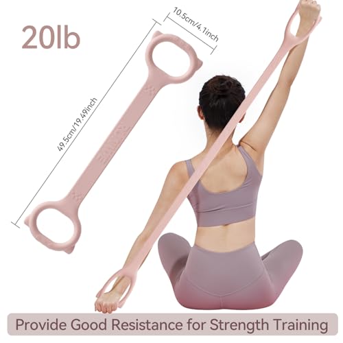 Figure 8 Workout Resistance Band - 3 Elasticities Optional 20 30 40lb, Thicker Durable Arm Back Shoulder Exercise Elastic Rope Yoga Straps Pilates Flexbands, Physical Therapy Stretch Bands - color: 20LB Pink