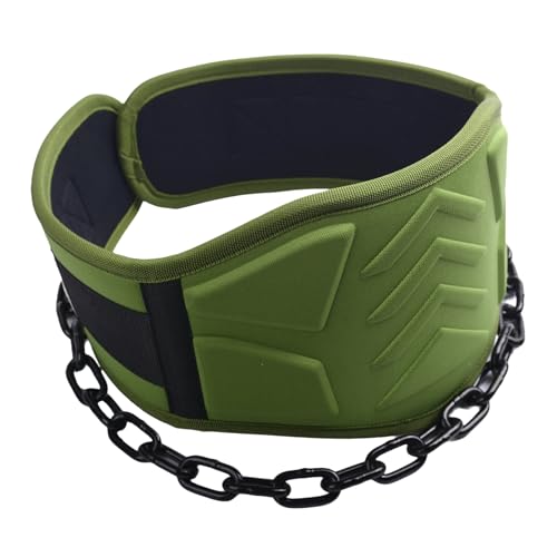 12 mm Thick Heavy Duty Dip Belt with 36 IN Steel Chain, 35" Weighted Pull Up Belt for Added Weight Training, Chin Ups, Pull Ups, Tricep Dips And More - color: Military Green