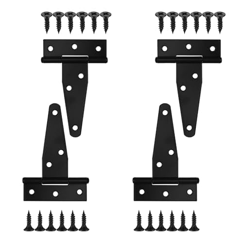 4 PCS 3 Inch T Strap Hinges Heavy Duty, Shed Door Gate Hinges(Black) | 3 inch t hinges Heavy Duty Black Outdoor Tee Hinge for Wooden Fences, Barn Door Gates Hinge for Shed Door Hardware - size: 3 Inch