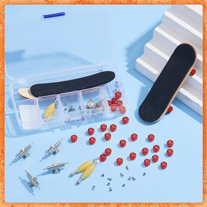 Jexine 6 Sets DIY Fingerboard Kit Fingerboard Accessories Mini Finger Skateboard Parts Include 12 Brackets 54 Screws 30 Nuts 6 Screwdriver 24 Board Wheels Tool for 96mm(Red) - color: Red