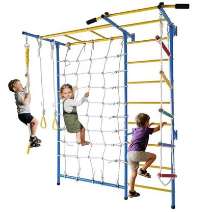 Indoor Playground, Wall Gym, in 1 Monkey Bars Climbing Ladder with Pull Up Bar, Rope Ladder, Rope Wall, Rope, Gymnastic Rings, Indoor Exercise Equipment for Kids and Adults