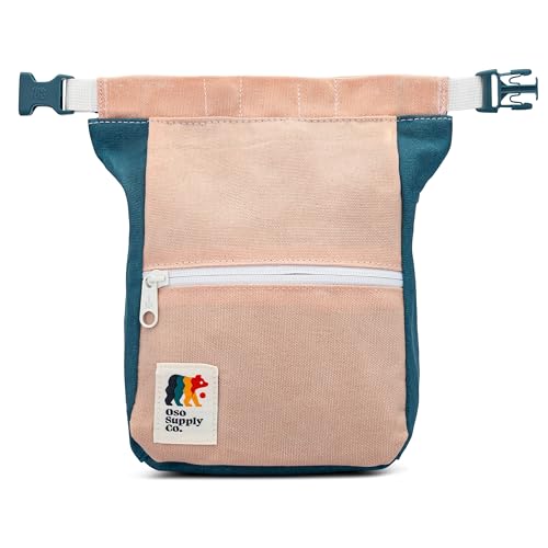 Kulshan Bouldering Bucket, Large Size Chalk Bag for Rock Climbing, Chalk Pot with Magnetic Roll Down Closure, Brush Loop, Zippered Pockets for Climbers - color: Rose & Navy Blue