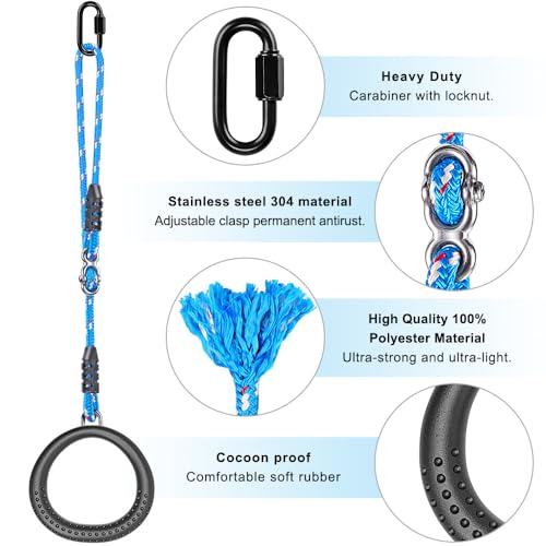 SELEWARE Trapeze Swing Rings, Non-Slip Gymnastic Rings Pull Up Exercise Rings for Home Gym Playground Ninja Warrior Obstacle Course Training Workout - color: 4-Pack Trapeze Rings with 3.5 ft Adjustable Ropes