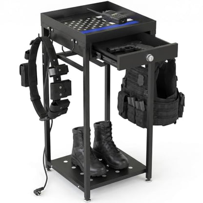 Police Gear Rack with Built-in Power Strip, Tactical Gear Organizer Stand for Duty Belt, Police Vest, Body Armor, Plate Carrier, Helmet Storage, Heavy Duty Gear Rack - size: Freestanding w/Combination Lock