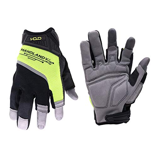 HANDLANDY Framer Work Gloves Open-Finger Carpenters Gloves, Fingerless Gaming Gloves for Tactical Shooting, Airsoft, Hunting, Police Work and Hiking M - color: Black Yellow, size: Medium (Pack of 1)
